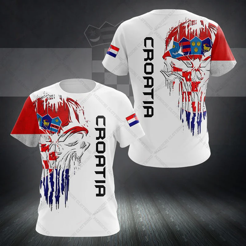 Graphic Tee Oversized - Croatia Emblem Skull Graphic Customized T-shirts