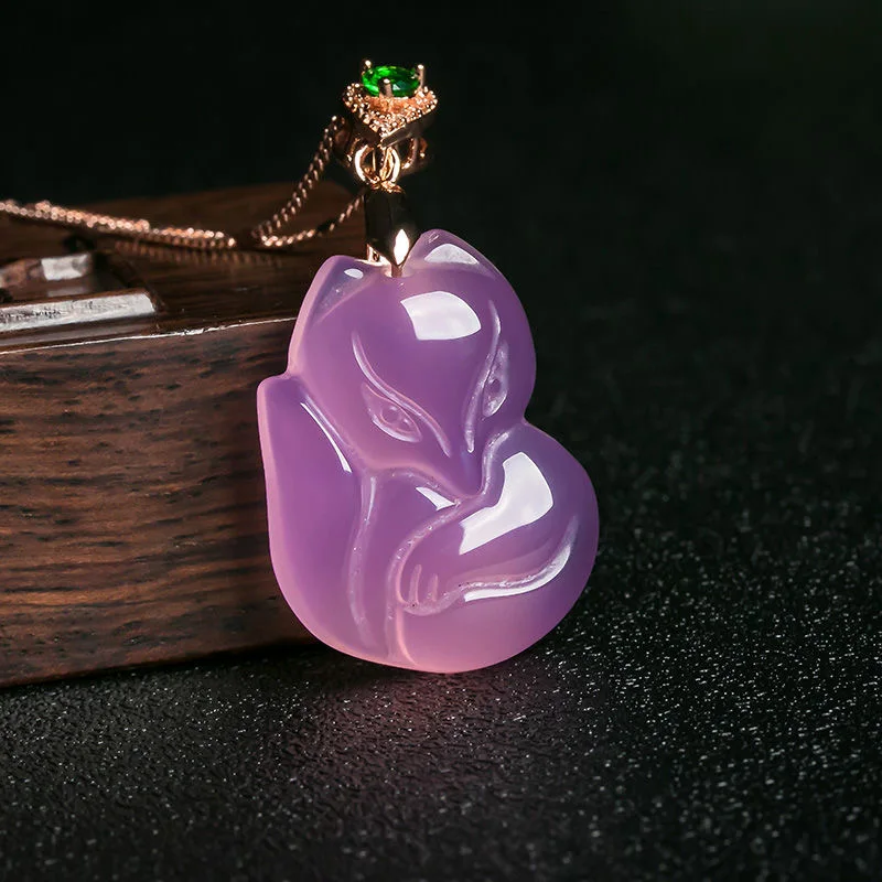 Natural Purple Agate Fox Penda - Men'S Fashion Necklaces avis et prix