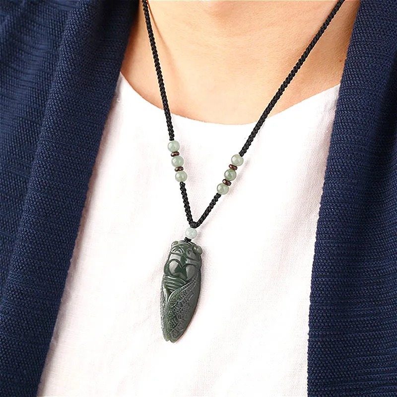 Natural Hetian Jade Cicada Pen - Men'S Fashion Necklaces avis et prix