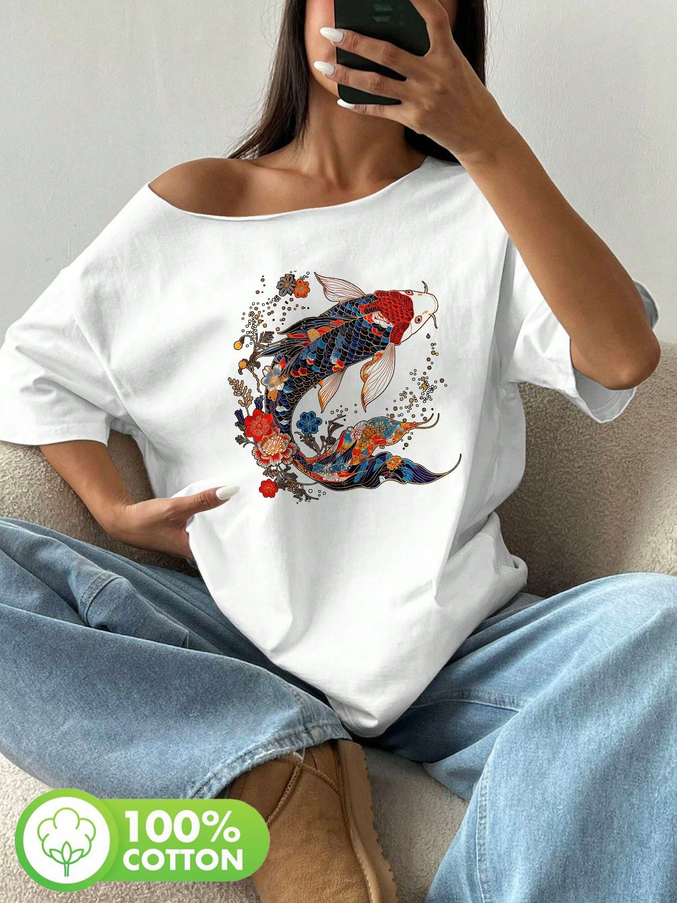 Plus Size 100% Cotton Shoulder - Graphic Tee Oversized avis et prix