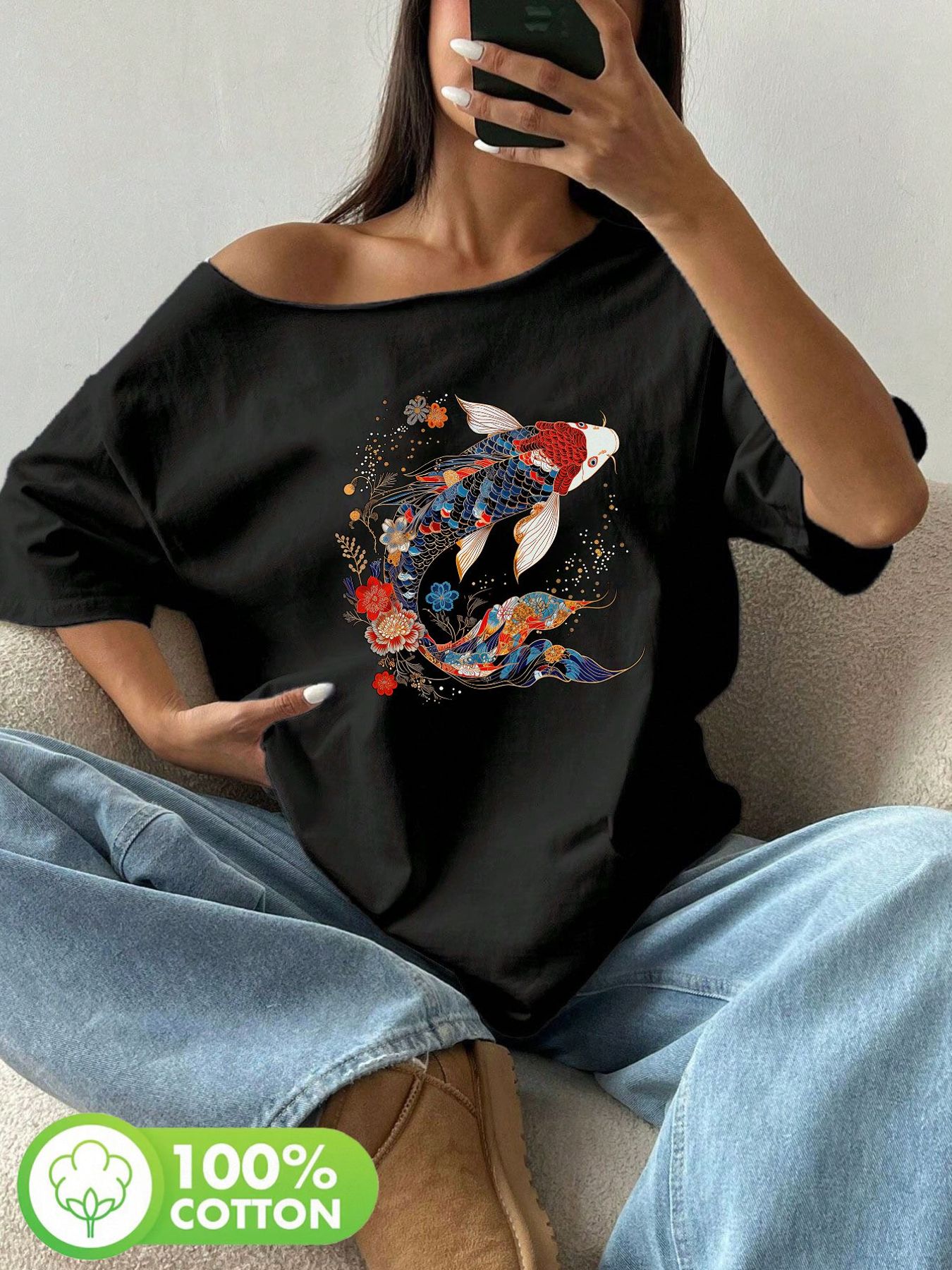 Plus Size 100% Cotton Shoulder - Graphic Tee Oversized avis et prix