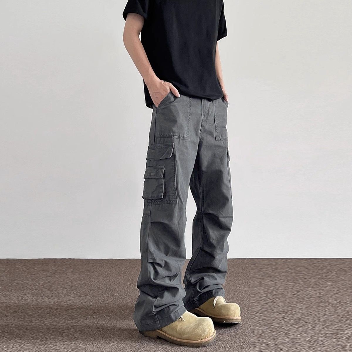 Solid Color Multipockets Baggy - Men Fashion Korean Style avis et prix