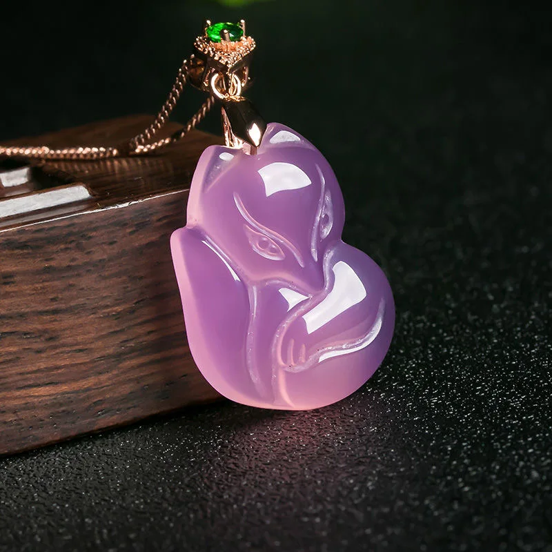 Natural Purple Agate Fox Penda - Men'S Fashion Necklaces avis et prix
