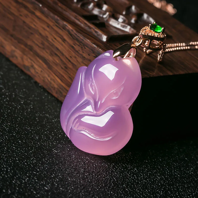 Natural Purple Agate Fox Penda - Men'S Fashion Necklaces avis et prix